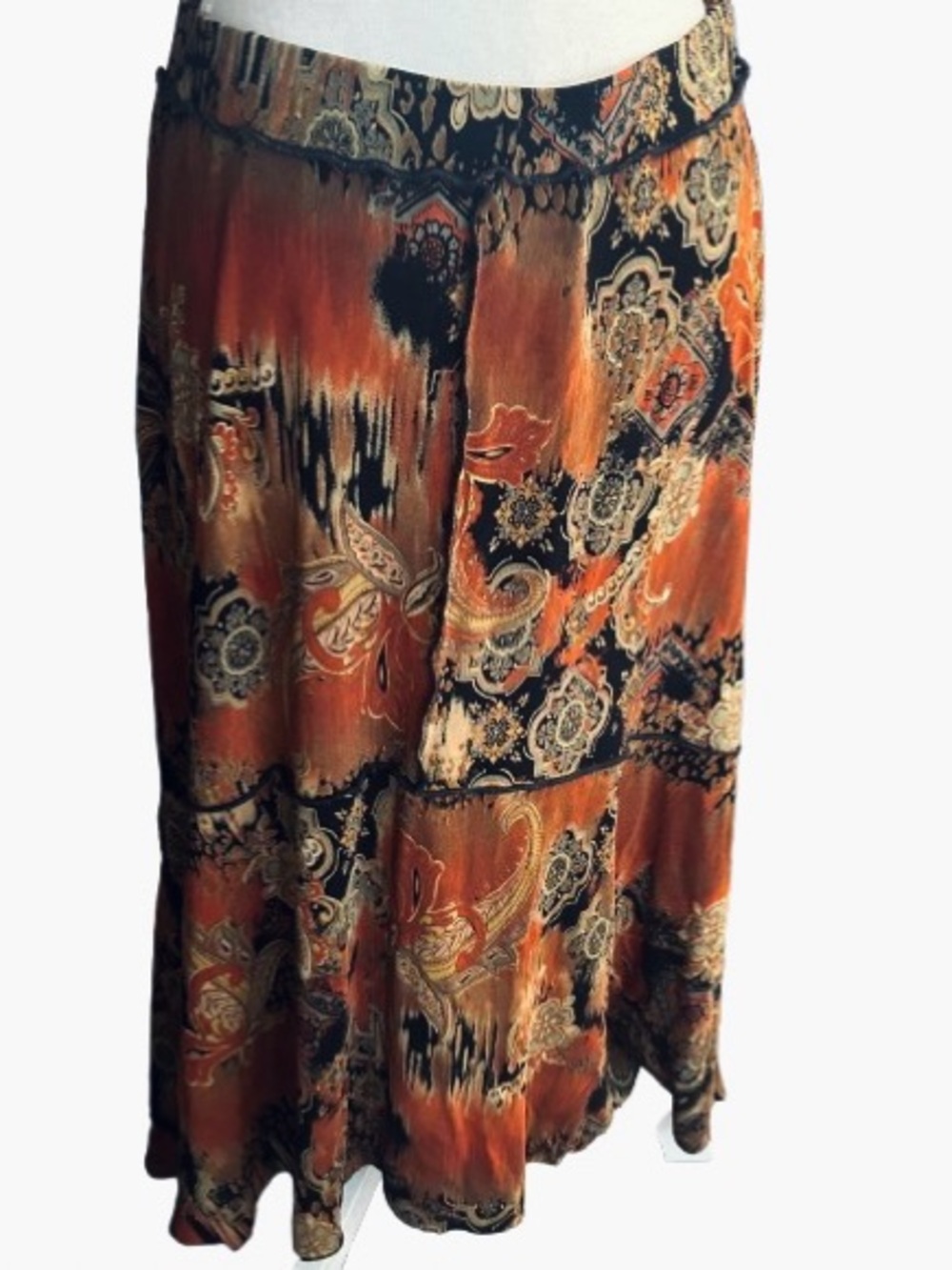 Medium Vintage COLDWATER CREEK Y2K Paisley Mandala Stretchy Midi Skirt Fall